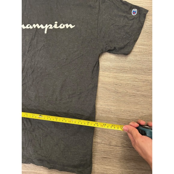 Champion Mens Script Logo T-Shirt Charcoal Heather Grey Medium Short Sleeve - Picture 7 of 7